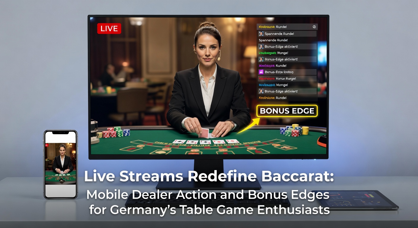 Dynamischer Live-Stream eines Baccarat-Tisches mit mobilem Dealer, der Karten verteilt, während Spieler per Smartphone zugreifen